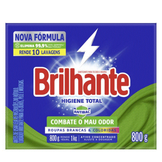 Lava Roupas Em Pó Brilhante Caixa 800g Higiene Total Sabão