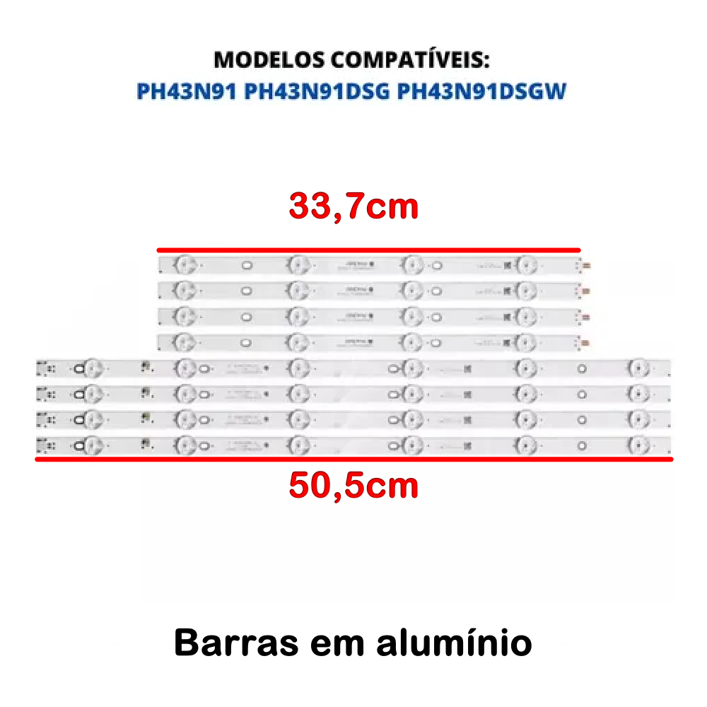 Kit Barra de LED Compatível com Philco 43" PH43N91 DSGWA / PH43N91DSGW - 4 Barras c/ 10 Led's de 3V