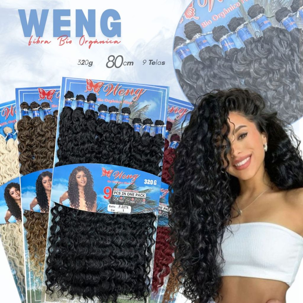 Cabelo Cacheado 9 Telas Weng Idêntico ao Humano 80cm 320gr