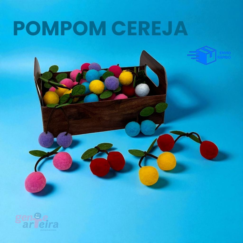 Aplique Pompom Cereja - Pacote com 100 unidades