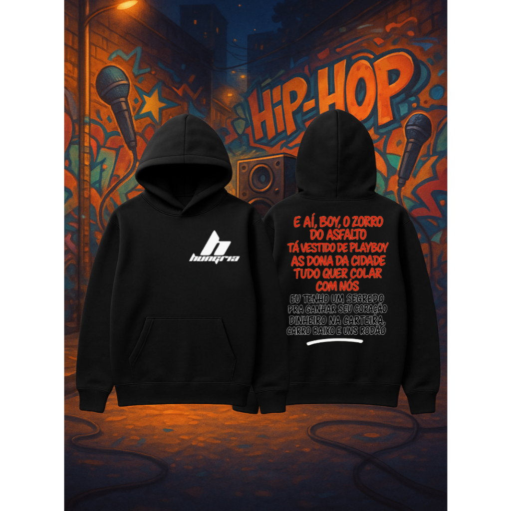 Moletom Hungria Zorro do Asfalto Streetwear Music Musica Hip Hop Blusa de Frio Casaco Masculina e Feminina Unissex