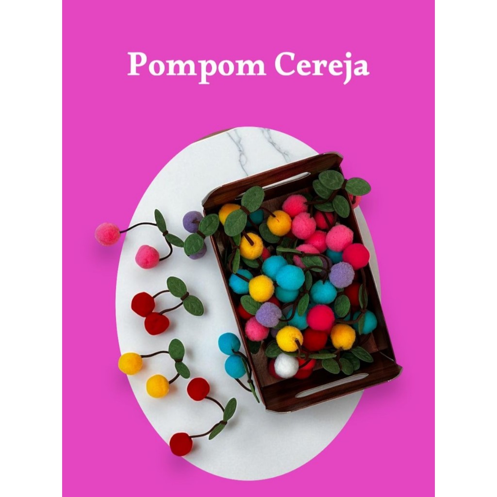 Aplique Pompom Cereja - Pacote com 10 unidades