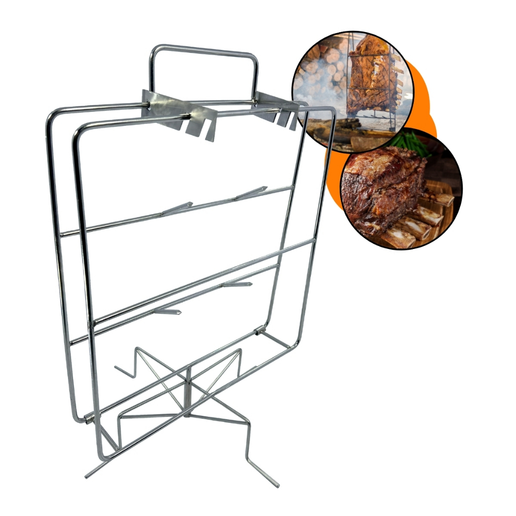Espeto Fogo de Chão Aço Inox 304 Costelão Cordeiro Patagônico Grelha Suporte Assar Carne Porco Carneiro Leitão Churrasco