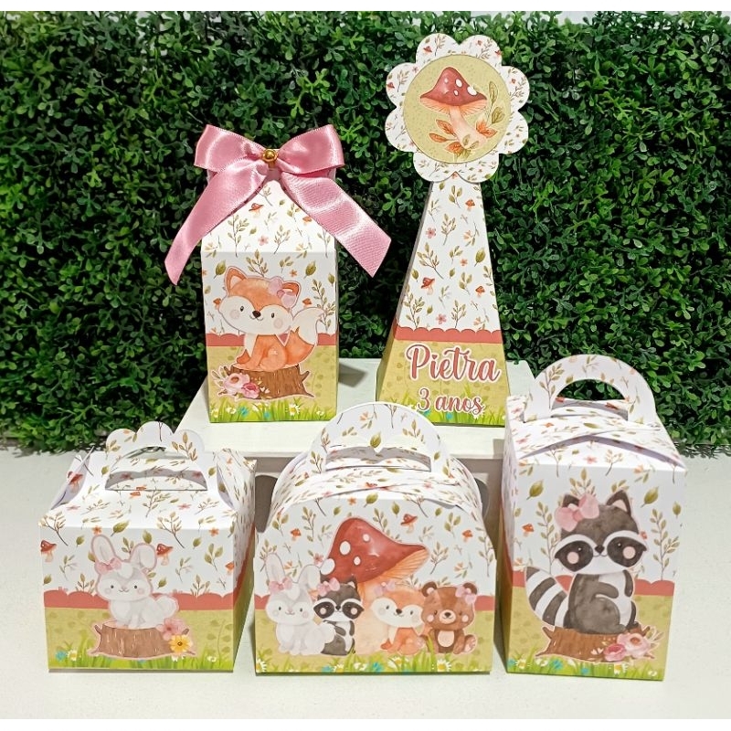 KIT CAIXAS PERSONALIZADA BOSQUE LEMBRANCINHA DE FESTA INFANTIL/ ANIVERSÁRIO / Desmontadas