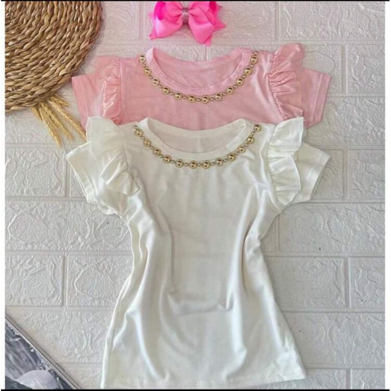 blusas infantil com babadinho e aplicações na gola tamnhos 2/4/6/8/10/12 em Oferta na Shopee