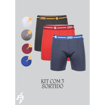 KIT 3 Cuecas Masculinas Box Boxer Ciclista Long Leg Adulto em Oferta na Shopee