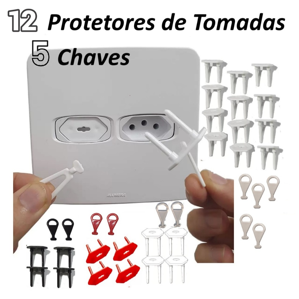 12 Protetores de Tomadas e 5 Chaves Segurança Bebê Antichoque