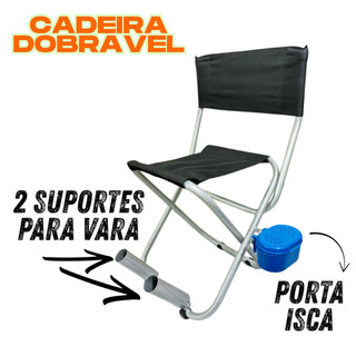 Cadeira Banqueta Pesca Camping Dobravel C/ Porta Vara E Isca Banco Cadeirinha Suporta 90kg