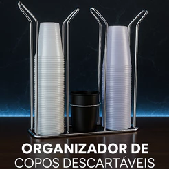 Organizador Porta Copos Descartáveis Café Água 80ml 200ml + Suporte Colher
