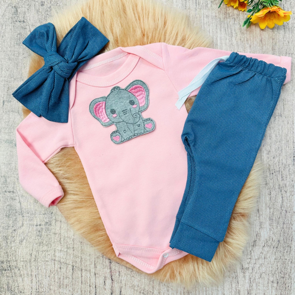 Conjunto Roupa Moda Bebê Menina Algodão infantil Conjuntinho Roupinha Feminino bordado calça e Body