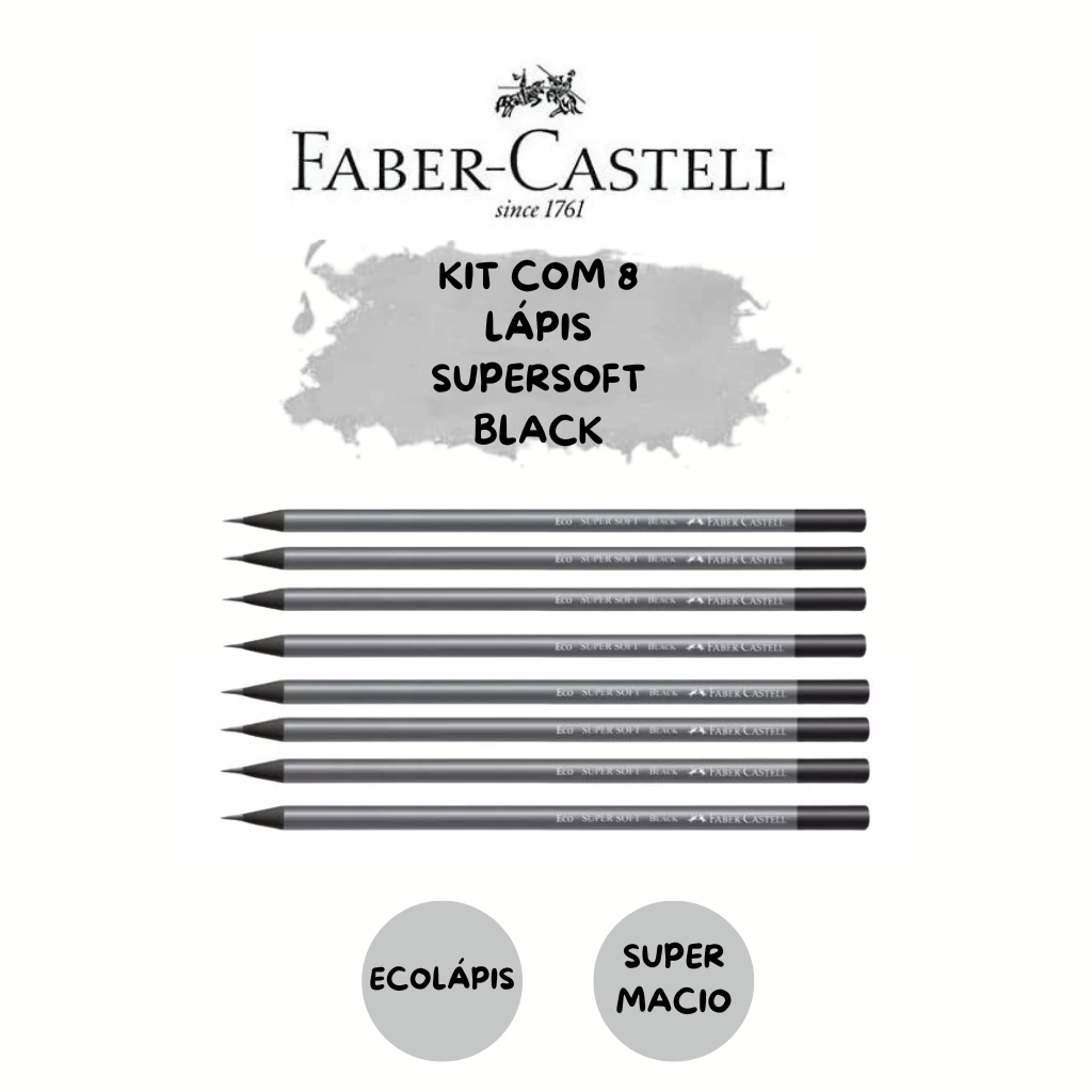 Lápis Grafite Supersoft Black Redondo (Unitário, Kit com 4 e Kit com 8) - Faber Castell em Oferta na Shopee