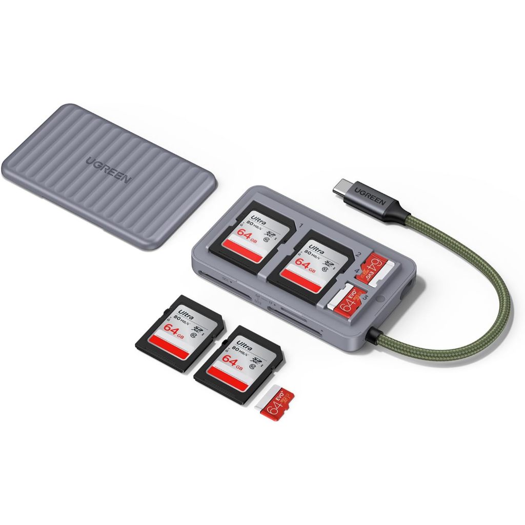 Leitor de cartão memória SD+TF USB C estojo armazenamento compatível câmera iPho