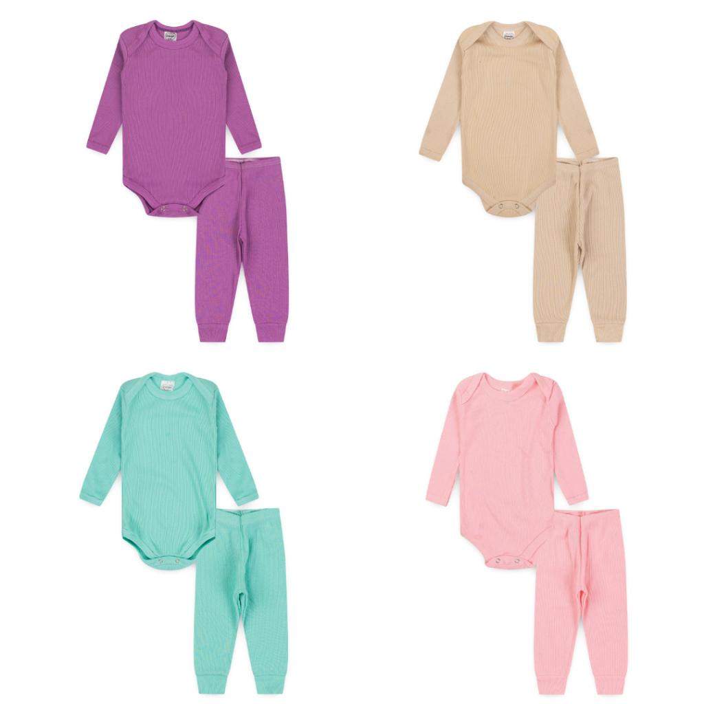 KIT 4 PEÇAS SORTIDAS FEMININAS INFANTIL - 2 CONJUNTOS BODY CANELADO (BODY + CALÇA) - PREMIUM MENINA