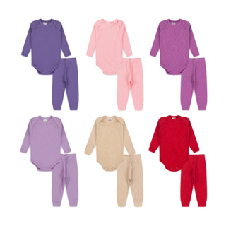 Kit Bebê Menina 6 Peças Premium | 3 Conjuntos Body Canelado + Calça | Algodão Macio | RN ao GG em Oferta na Shopee