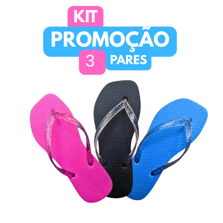 Kit 3 Pares Chinelo Feminino Correia transparente de Glitter Macio em Oferta na Shopee