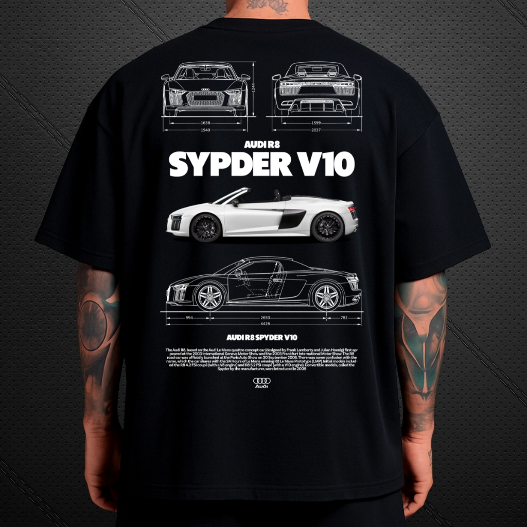 Camiseta Oversized Audi R8 V10 Spyder Algodão Blusa Masculina Camisa Larga Streetwear