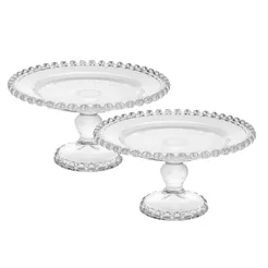 Prato para Bolo Com Pé Cristal Coração 19,5x10,5cm | Unitário ou 2 Unidades | Lyor