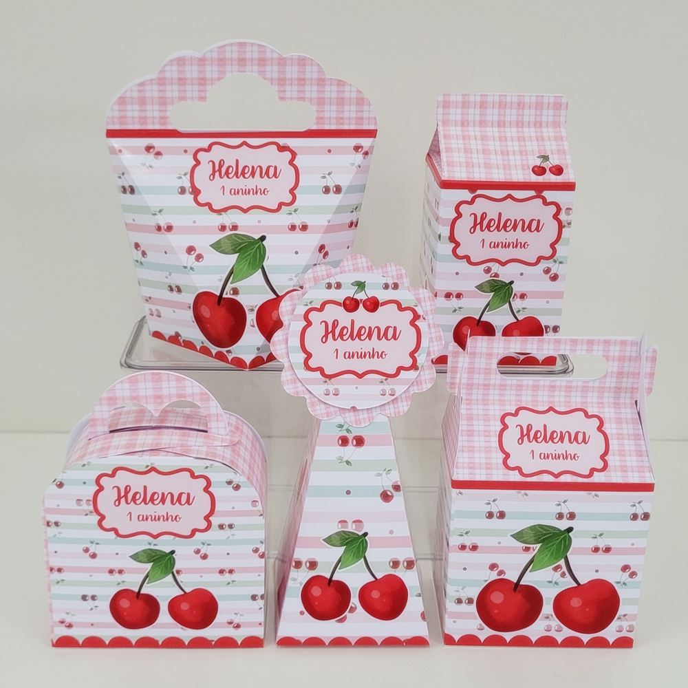 Kit Festa Cerejinha Lembrancinhas Personalizadas - Caixinhas de Doces para Aniversário Festa Infantil
