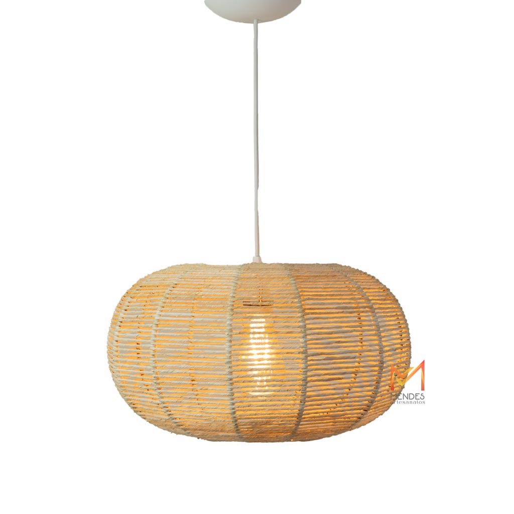 Luminária Lustre Pendente Palha de Milho Disco P 20X40 C/FIAÇAO