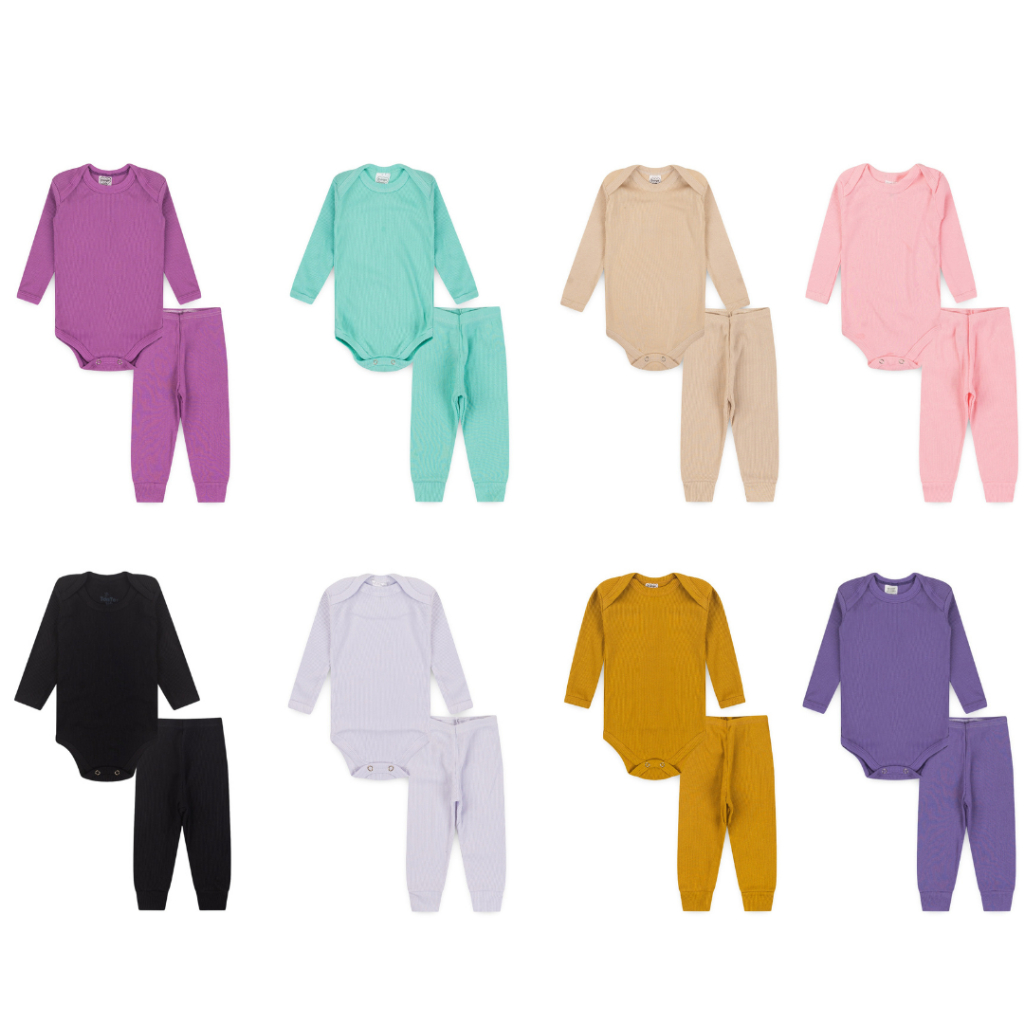 KIT 8 PEÇAS SORTIDAS FEMININAS INFANTIL - 4 CONJUNTOS BODY CANELADO (BODY + CALÇA) - PREMIUM MENINA