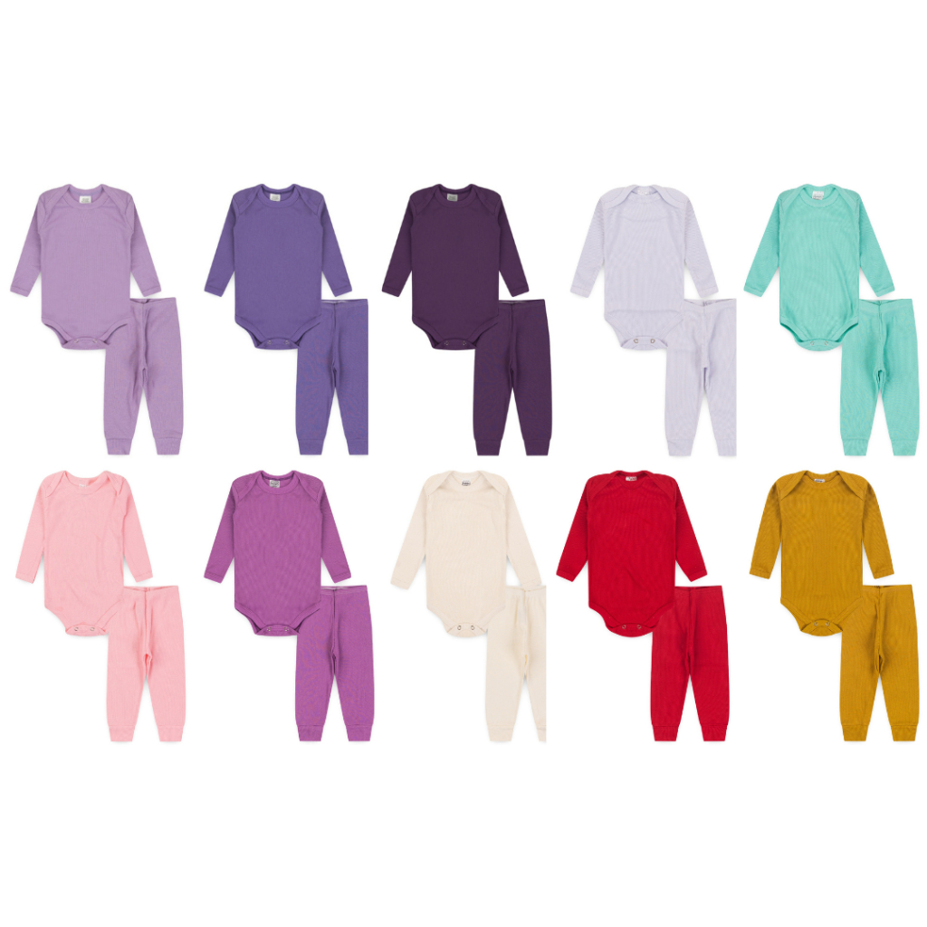 KIT 10 PEÇAS SORTIDAS FEMININAS INFANTIL - 5 CONJUNTOS BODY CANELADO (BODY + CALÇA) - PREMIUM MENINA