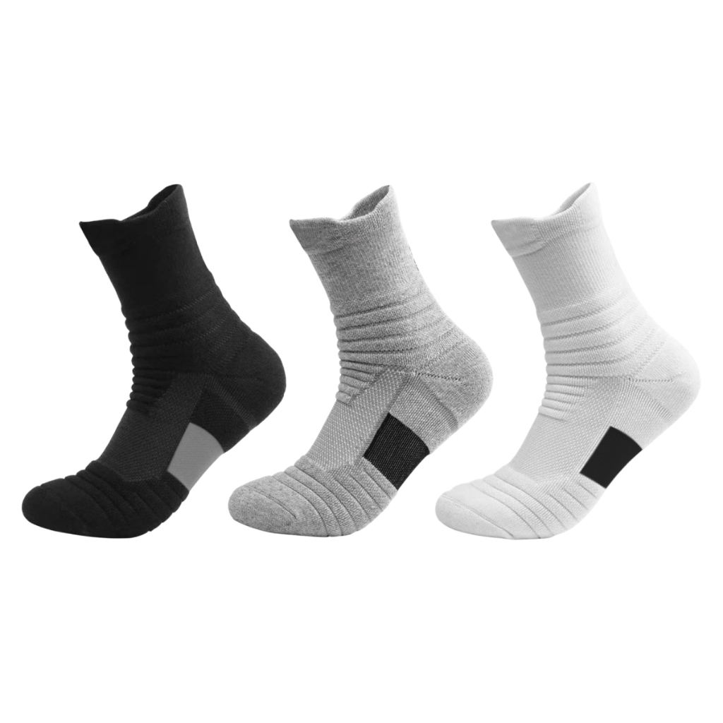 Kit 3 Pares Meia Esportiva Basquete Cano Médio Trekking Vôlei Futebol Corrida Caminhada Ciclismo Trilha Tênis - Men Clothes