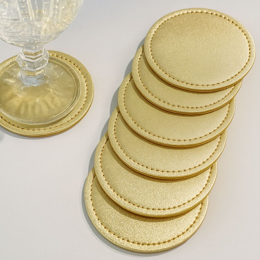 Porta Copo / Apoio de Copo em Couro Sintético e Fundo dupla face 10x10cm Várias Cores