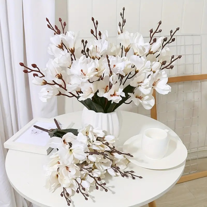 Buquê Flor de Magnólia Artificial 40 cm Flores Palmas para decoração Casa Casamento Festas - A-65