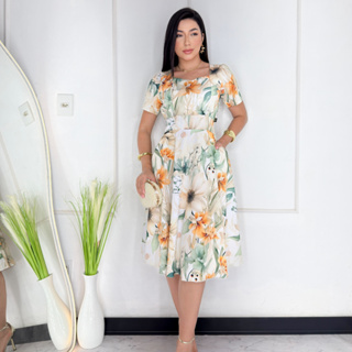 Vestido Evangélico Midi Floral Godê com Bolsos Elegante Confortável e Estilo Modesto em Oferta na Shopee