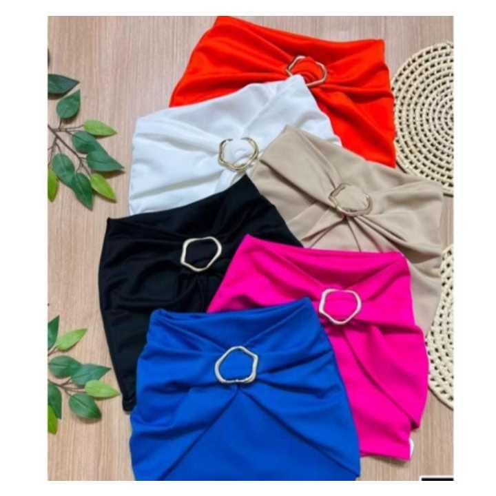 Short Saia Argola Feminino com Fivela Organica Neoprene com Pinsa Dourada Lançamento Promoçao