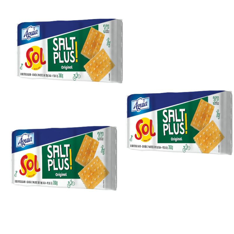 kit 3 biscoito sol salt plus original 360g em Oferta na Shopee
