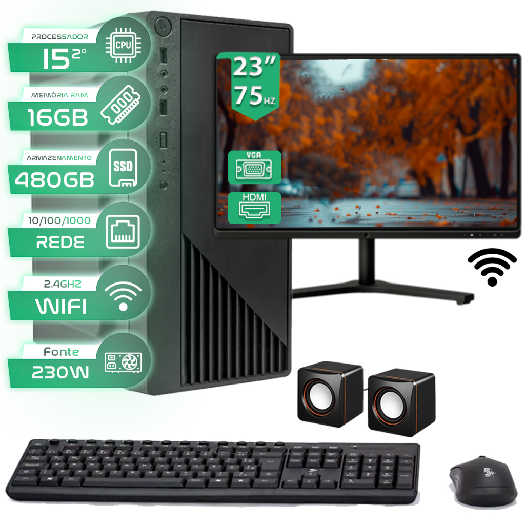 Computador Intel I5 16gb Ssd 480GB Monitor 23' - Completo