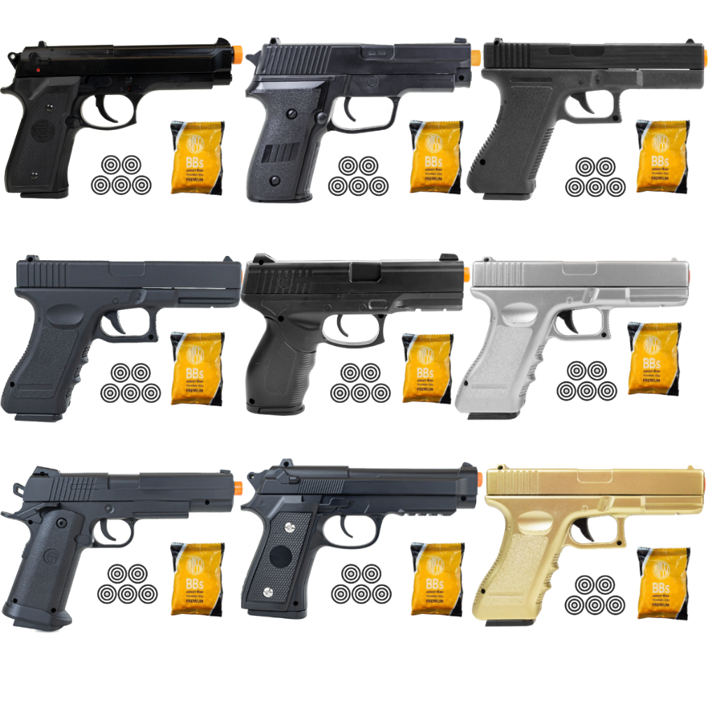 Pistola Airsoft Rossi Modelos PT92 V22, M92, P226 2124, V307, V310, V20, V18 + BBs Rossi 30 Alvos em Oferta na Shopee