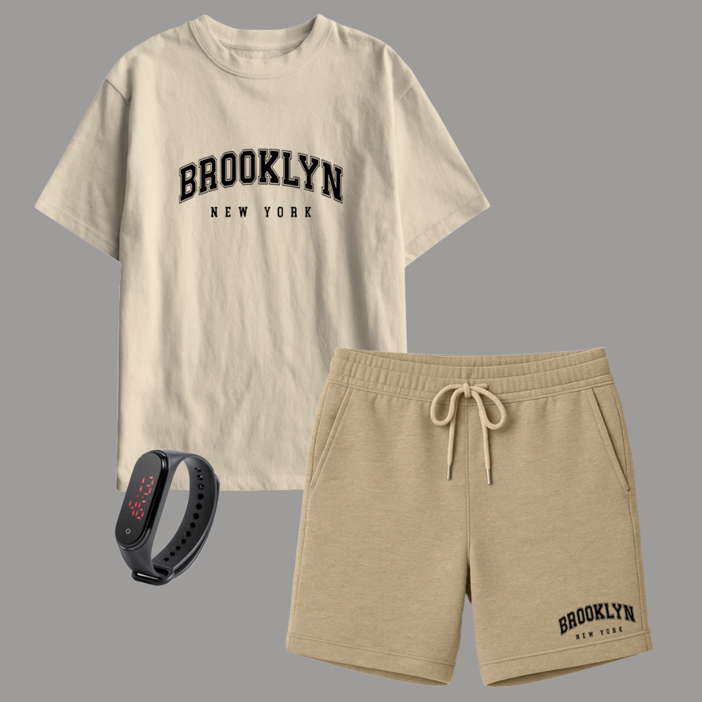 Kit Camiseta Infantil e Short Moletinho + Brinde Relógio Masculino Lançamento