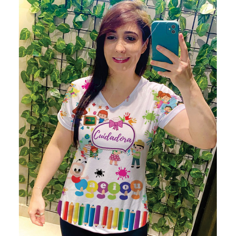 CAMISETA T-SHIRT CUIDADORA - CUIDADORA INFANTIL FEMININA em Oferta na Shopee