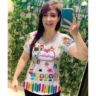 CAMISETA T-SHIRT CUIDADORA - CUIDADORA INFANTIL FEMININA em Oferta na Shopee