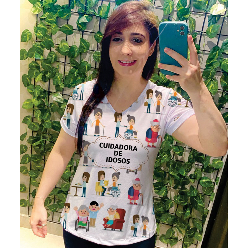 Camisetas-T-shirt-Blusas-Camisa Cuidadora de idosos Feminina-Adulta em Oferta na Shopee