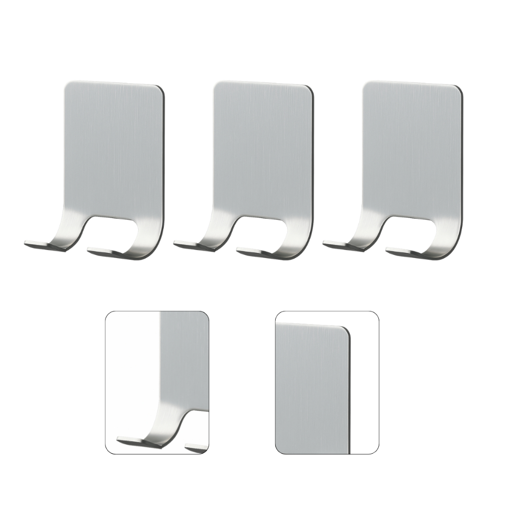 Imagem de 3 Porta Gillete Cromado Autocolante Gancho Duplo Suporte Organizador Chaves Cabide Adesivo Inox