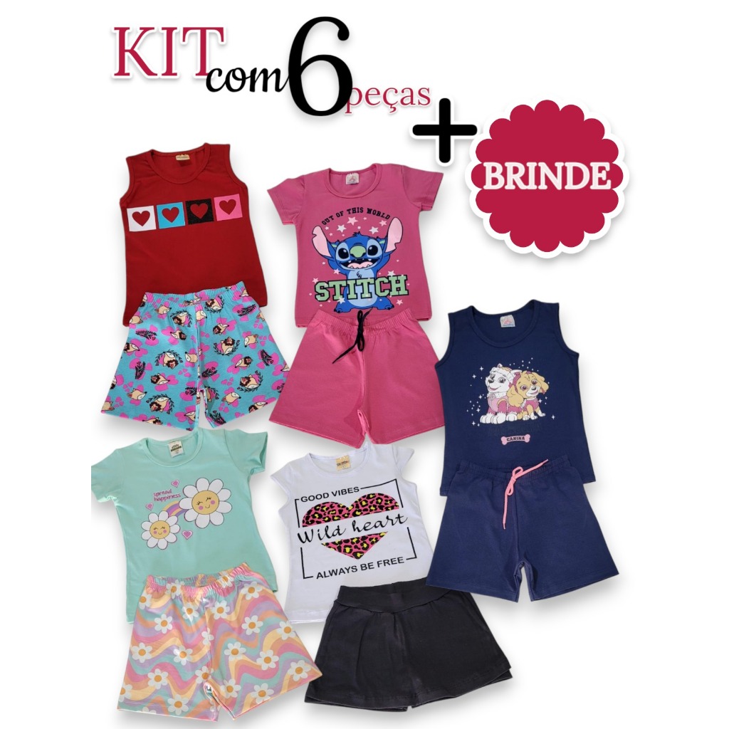 Kit Conjuntos Menina Infantil 6 Peças  2 ao 10 + BRINDE
