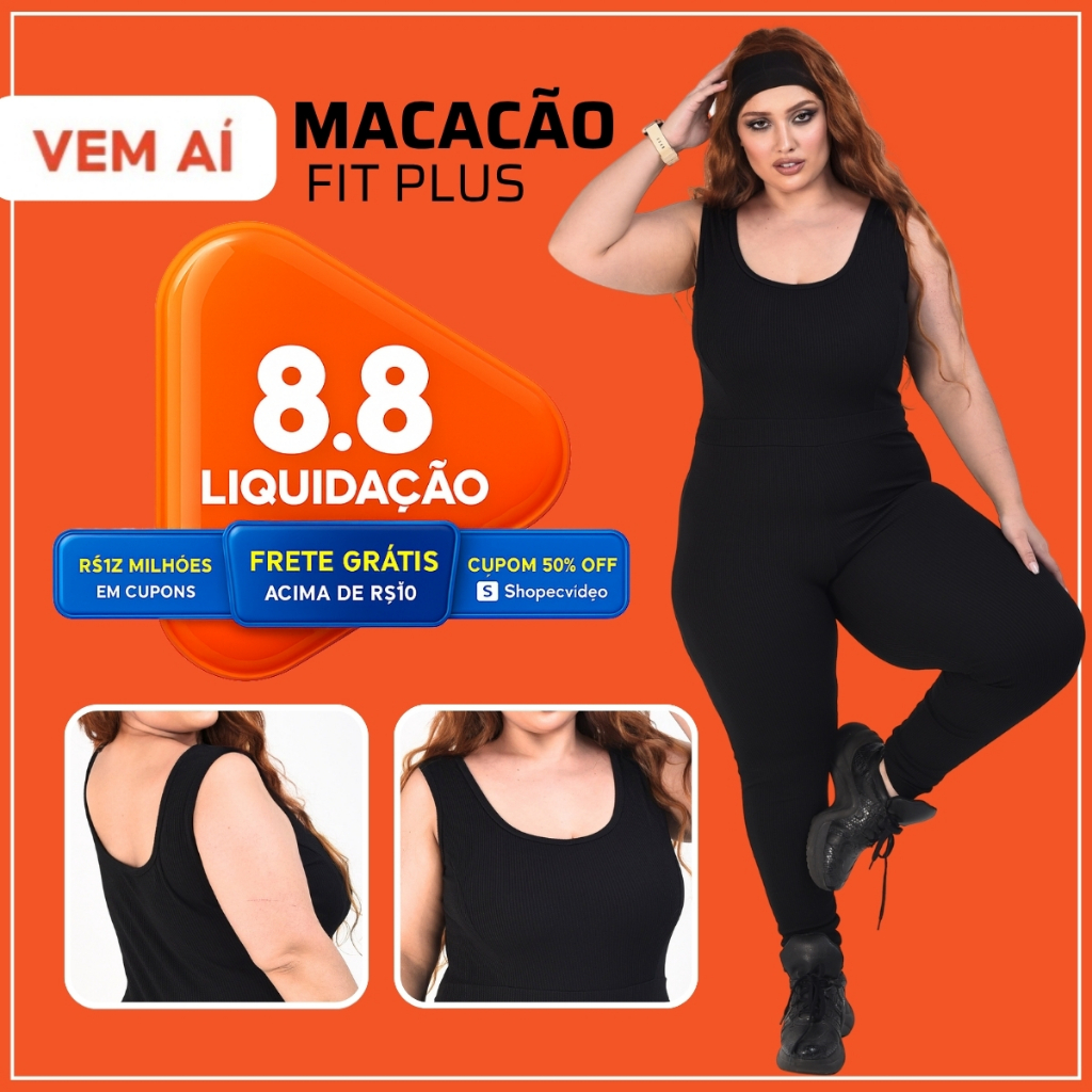 Macacão Feminino Plus Size Com Gola Redonda Cor Lisa Fitness Esporte G1 ao G3