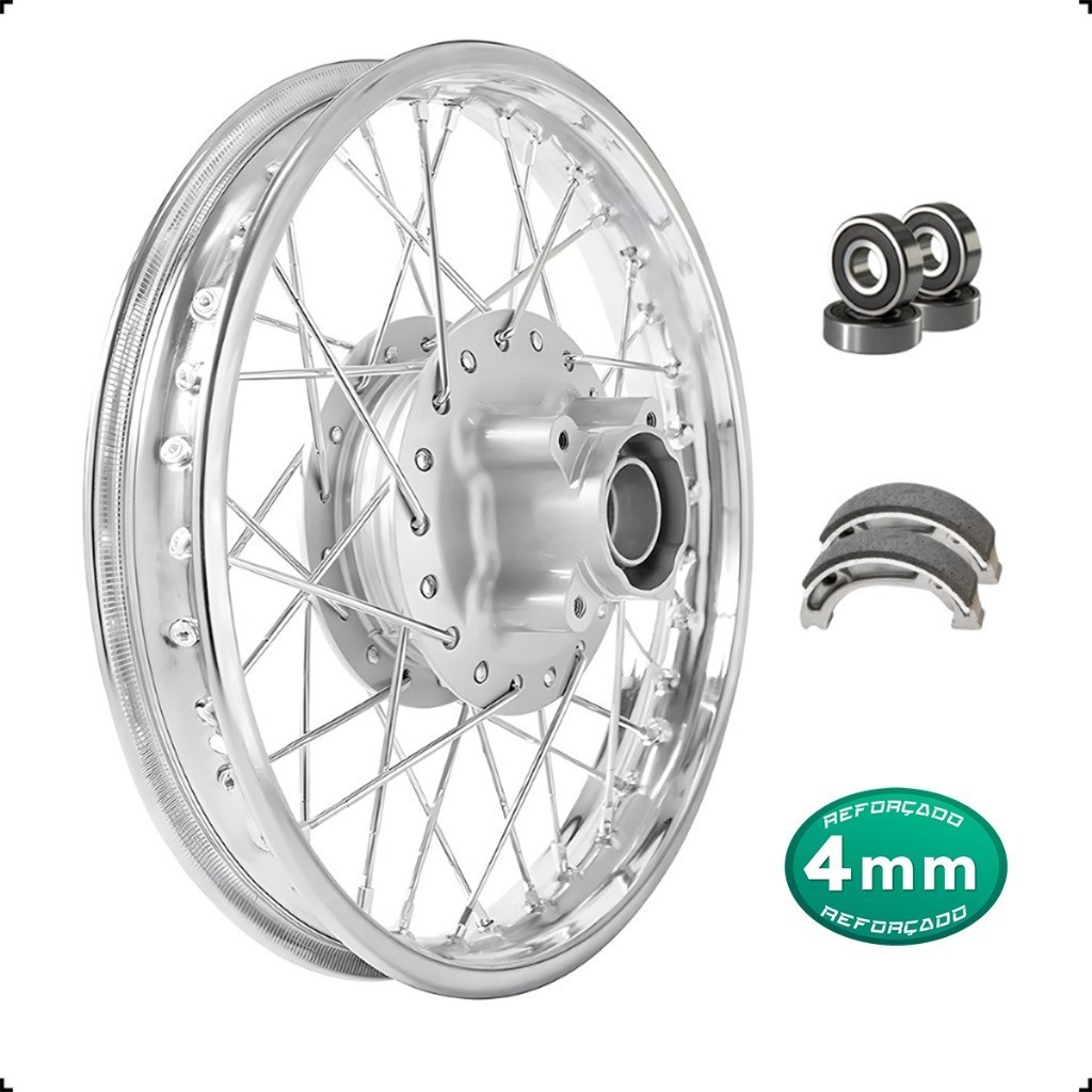 Roda Traseira Pop 110i Pop 100 4mm Cromado Raiada + Lonas Patim Freio + Rolamentos