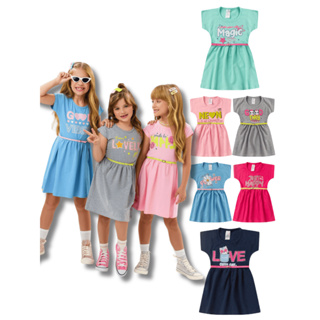 Kit 5 Peças Vestidos Rodados  c/ Cinto Regulador Feminino Estampas Infantil 5 Vestidos Menina Verão em Oferta na Shopee