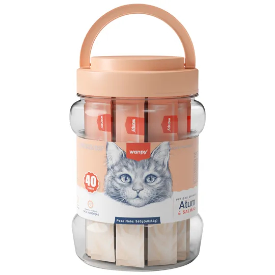 Petisco Gatos Wanpy Creamy Atum e Salmão Pote 40Un em Oferta na Shopee