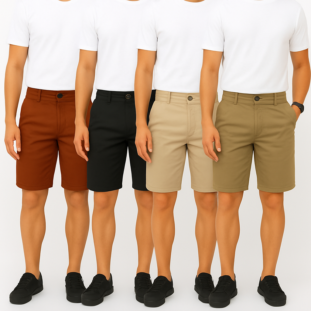 Kit 4 Bermudas Masculina Jeans Sarja Brim Qualidade Premium Zíper Colorida Masculino conjunto