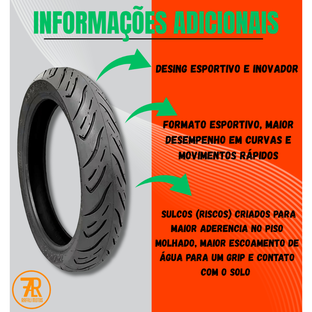 Pneu TRASEIRO Chopper Road 150, INTRUDER 125, INTRUDER 150, MASTER RIDE 150 Traseiro 110/70-16 Sport R — imagem 2 de 2