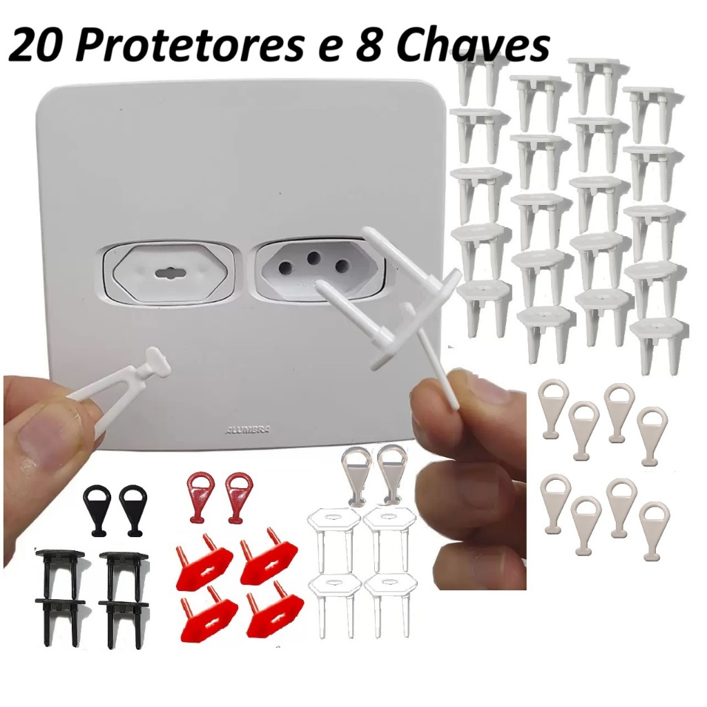 Kit 20 Protetores Tomada Antichoque com 8 Chavinhas Proteção Bebê em Oferta na Shopee