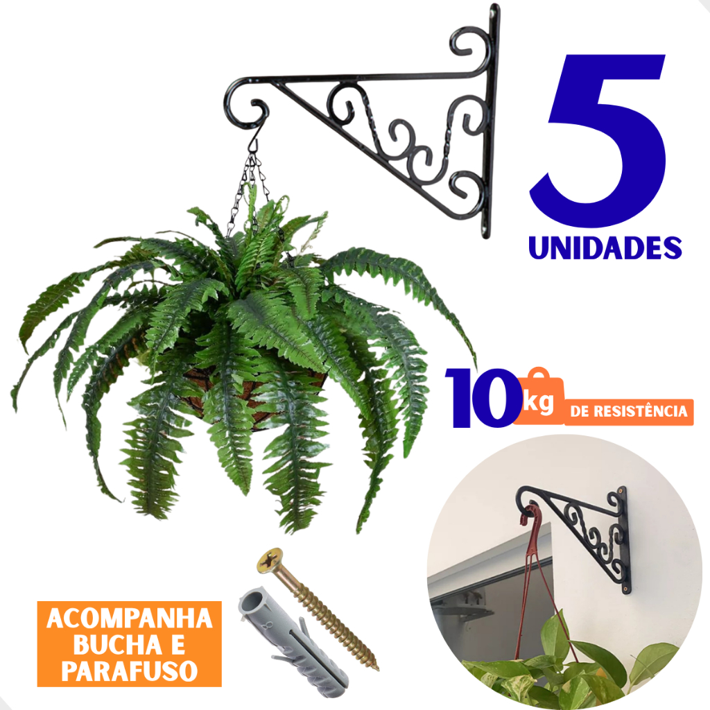 kit 5 Suportes Gancho de Parede Para Vasos e Plantas em Oferta na Shopee