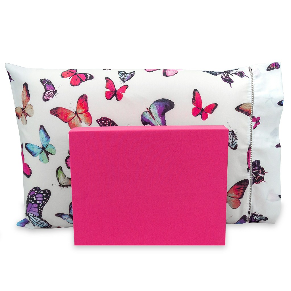 Jogo de Lençol Solteiro 2 Peças 100% Algodão Infantil Estampado 180 Fios Jogo de cama Solteiro Borboletas