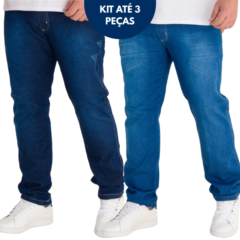 Kit 3/2/1 Calças Jeans Masculina Skinny Lycra Tamanho Grande Plus Size