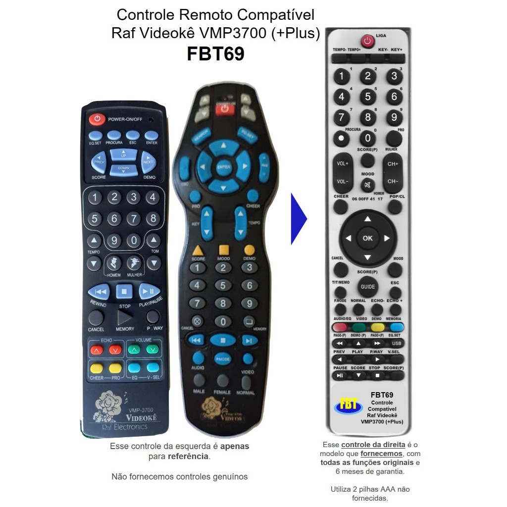 RAF VMP3700 3700PLUS videoke controle compatível  FBT69 em Oferta na Shopee